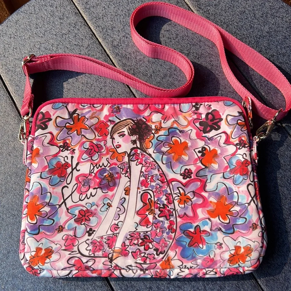 Izak Zeno pink Floral Laptop Tablet Crossbody Bag